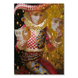 Farklı Yüz İfadesinde Maskeler Görseli  Ahşap Mdf Tablo 50x70 cm