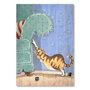 Koltuk Tırmalayan Kedi Görseli  Ahşap Mdf Tablo 35x50 cm