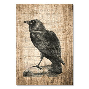 Eski Mektup Zeminde Daldaki Kara Karga Görseli  Ahşap Mdf Tablo 25x35 cm