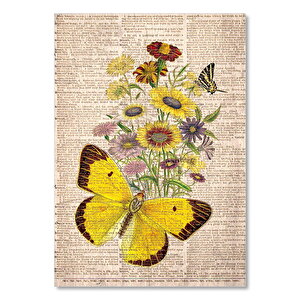Sarı Kelebek Ve Papatya Çiçek Görseli  Ahşap Mdf Tablo 25x35 cm