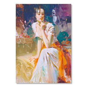 Düşünen Güzel Kadın Empresyonist Çalışma Tarzı Görsel    Ahşap Mdf Tablo 35x50 cm