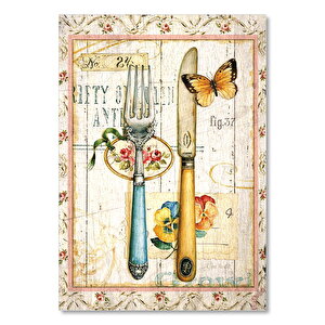 Çatal Bıçak Kelebek Afiş Görseli    Ahşap Mdf Tablo 35x50 cm