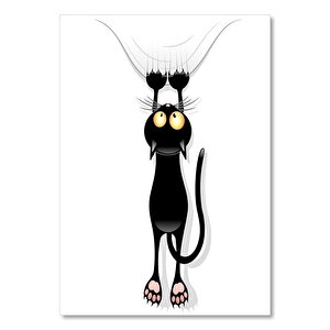 Komik Siyah Kedi Çizgi Film Görseli     Ahşap Mdf Tablo 50x70 cm