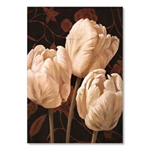 Çiçekli Zeminde Beyaz Lale Görseli  Ahşap Mdf Tablo 35x50 cm