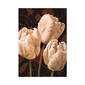 Çiçekli Zeminde Beyaz Lale Görseli  Ahşap Mdf Tablo 50x70 cm