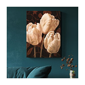 Çiçekli Zeminde Beyaz Lale Görseli  Ahşap Mdf Tablo 50x70 cm