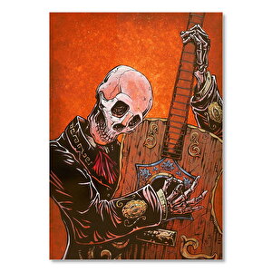 Kırmızı Gitar Çalan İskelet Görseli   Ahşap Mdf Tablo