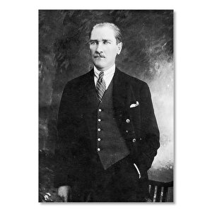 Atatürk Takım Yelek Bıyıklı Ayakta     Ahşap Mdf Tablo