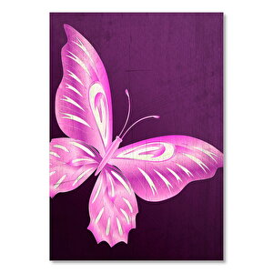 Mor Zeminde Pembe Kelebek Görseli  Ahşap Mdf Tablo 25x35 cm