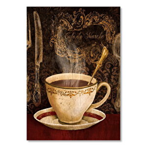 Zemin Cafe Du Marche Ve Fincanda Kahve Görseli  Ahşap Mdf Tablo 25x35 cm