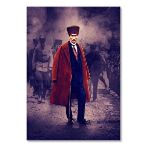 Siyah Beyaz Cephede Renkli Atatürk     Ahşap Mdf Tablo 50x70 cm