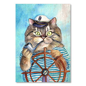 Eski Zeminde Kaptan Kedi Görseli  Ahşap Mdf Tablo 35x50 cm