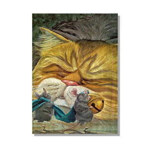 Kedinin Tasmasını Çalan Fareler Görseli  Ahşap Mdf Tablo 35x50 cm