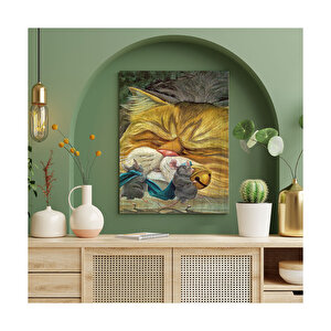 Kedinin Tasmasını Çalan Fareler Görseli  Ahşap Mdf Tablo 35x50 cm