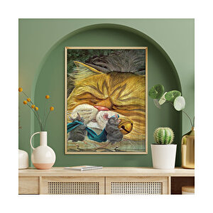 Kedinin Tasmasını Çalan Fareler Görseli  Ahşap Mdf Tablo 35x50 cm