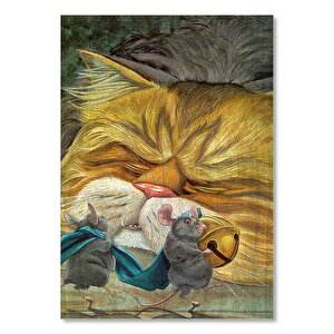 Kedinin Tasmasını Çalan Fareler Görseli  Ahşap Mdf Tablo 25x35 cm