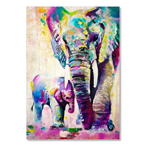 Yağlı Boya Fil Ve Yavrusu Görseli  Ahşap Mdf Tablo 50x70 cm