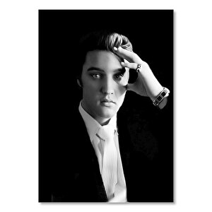 Siyah Arkaplan Elvis Presley Portre    Ahşap Mdf Tablo 35x50 cm