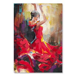 Kırmızı Elbiseli Kadının Flamenko Dansı Görseli   Ahşap Mdf Tablo 25x35 cm