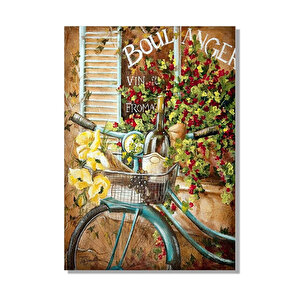 Bisiklet Sepetinde Şarap Meyveler Ve Çiçekler   Ahşap Mdf Tablo 25x35 cm