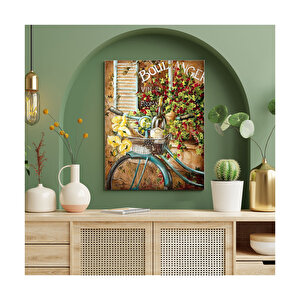 Bisiklet Sepetinde Şarap Meyveler Ve Çiçekler   Ahşap Mdf Tablo 25x35 cm