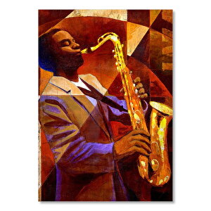 Saksafon Çalan Sanatçı Görseli  Ahşap Mdf Tablo 50x70 cm