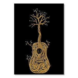 Organik Gitar Siyah Arkaplan    Ahşap Mdf Tablo 35x50 cm