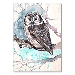 Daldaki Yavru Baykuş Görseli  Ahşap Mdf Tablo 35x50 cm