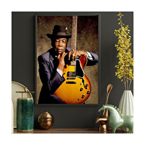 John Lee Hooper Ve Gitarı Renkli   Ahşap Mdf Tablo 25x35 cm