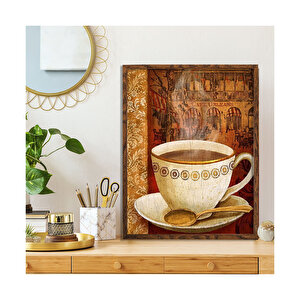 Zemin Cafe Oreeans Ve Fincanda Kahve Görseli  Ahşap Mdf Tablo 25x35 cm