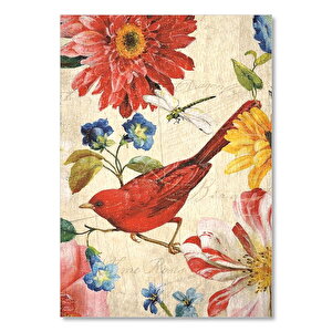 Yağlı Boya Kuş Yusufçuk Çiçekler Görseli    Ahşap Mdf Tablo 35x50 cm