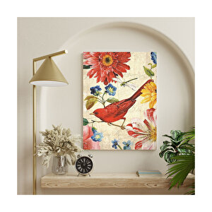 Yağlı Boya Kuş Yusufçuk Çiçekler Görseli    Ahşap Mdf Tablo 35x50 cm