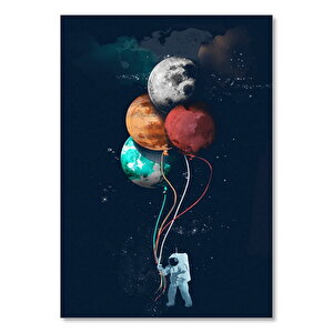 Astronot Balonlar Uzay Görseli    Ahşap Mdf Tablo 35x50 cm