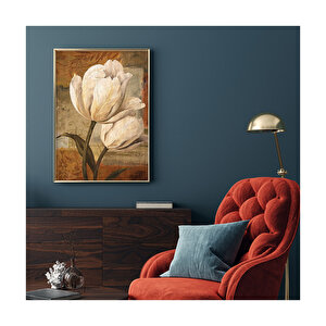 Yağlı Boya Beyaz Çiçek Görseli  Ahşap Mdf Tablo 50x70 cm