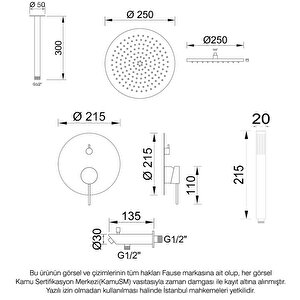 Ankastre Duş Seti Tavandan Adonis Siyah Fau105-b