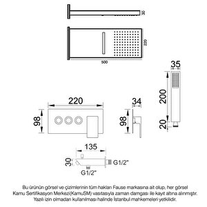 Ankastre Comfort Panel Şelale Duş Seti Altın Gold Fau111-g