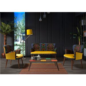 Etnik Desen Sarı 2+1+1 Çay Seti (balkon, Salon, Ofis, Cafe)