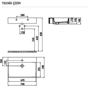 NX270 Next Tezgah Üzeri Kare Lavabo 70x50 cm