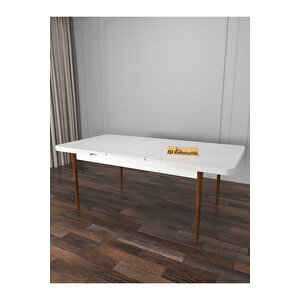 Riff Serisi , 80x130 Kapalı 80x170 Açılabilir Beyaz Mutfak Masa Takımı 6 Kahverengi Sandalye Kahverengi