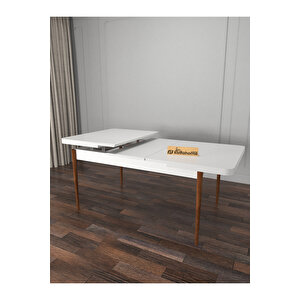 Riff Serisi , 80x130 Kapalı 80x170 Açılabilir Beyaz Mutfak Masa Takımı 6 Kahverengi Sandalye