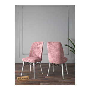 Riff Raw , 80x130 Kapalı 80x170 Açılabilir Beyaz Mutfak Masa Takımı 6 Pembe Sandalye Pembe