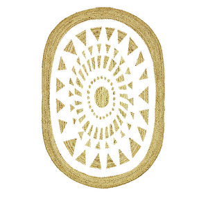 Beyaz Etnik Desenli Oval Örme Dekoratif Jüt Kilim Hasır Halı Jut-4033 120x180 cm