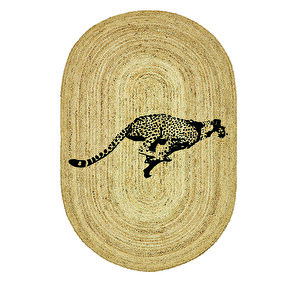 Koşan Çita Desenli Oval Örme Dekoratif Jüt Kilim Hasır Halı Jut-4024 120x180 cm