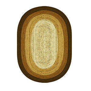 Kahve Beyaz Desenli Oval Örme Dekoratif Jüt Kilim Hasır Halı Jut-4067 120x180 cm