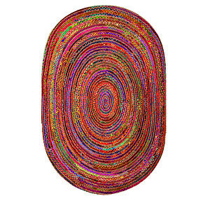 Renkli Çizgiler Oval Örme Dekoratif Jüt Kilim Hasır Halı Jut-4063 80x150 cm