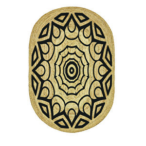 Mandala Desenli Oval Örme Dekoratif Jüt Kilim Hasır Halı Jut-4078 80x150 cm