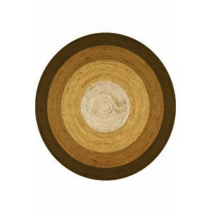 Kahve Tonlu Desenli Yuvarlak Jüt Örme Doğal Hasır Kilim Daire Halı Jut-3066 80x80 cm