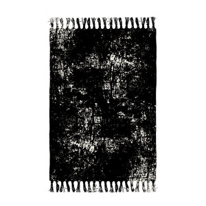 Babil Seri 010 Siyah Beyaz Geometrik Şekilli  Kara Tezgah Çift Taraflı Kilim 80x200 cm