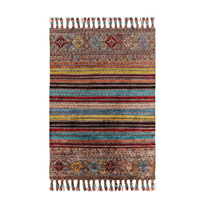 Babil Seri 003 Renkli Çizgili  Kara Tezgah Çift Taraflı Kilim 80x200 cm