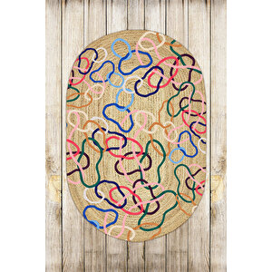 Karnaval Bolero Örgü 30 Renkli Halkalar Oval Jüt Örme Hasır Kilim 120x180 cm